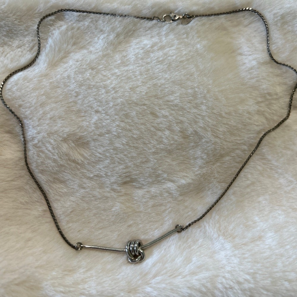 Monet Vintage Dainty Silver-tone Lover Knot Pendant Necklace
